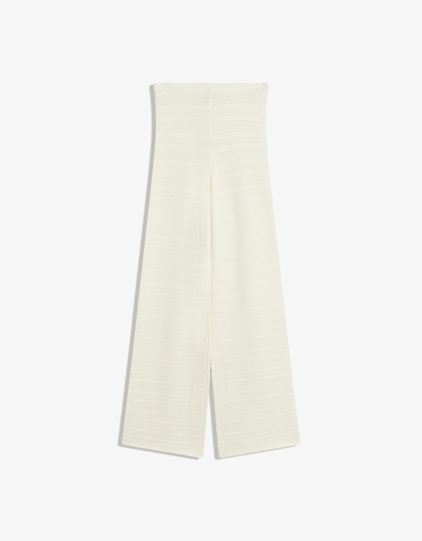Pantalon large ajouré-Blanc