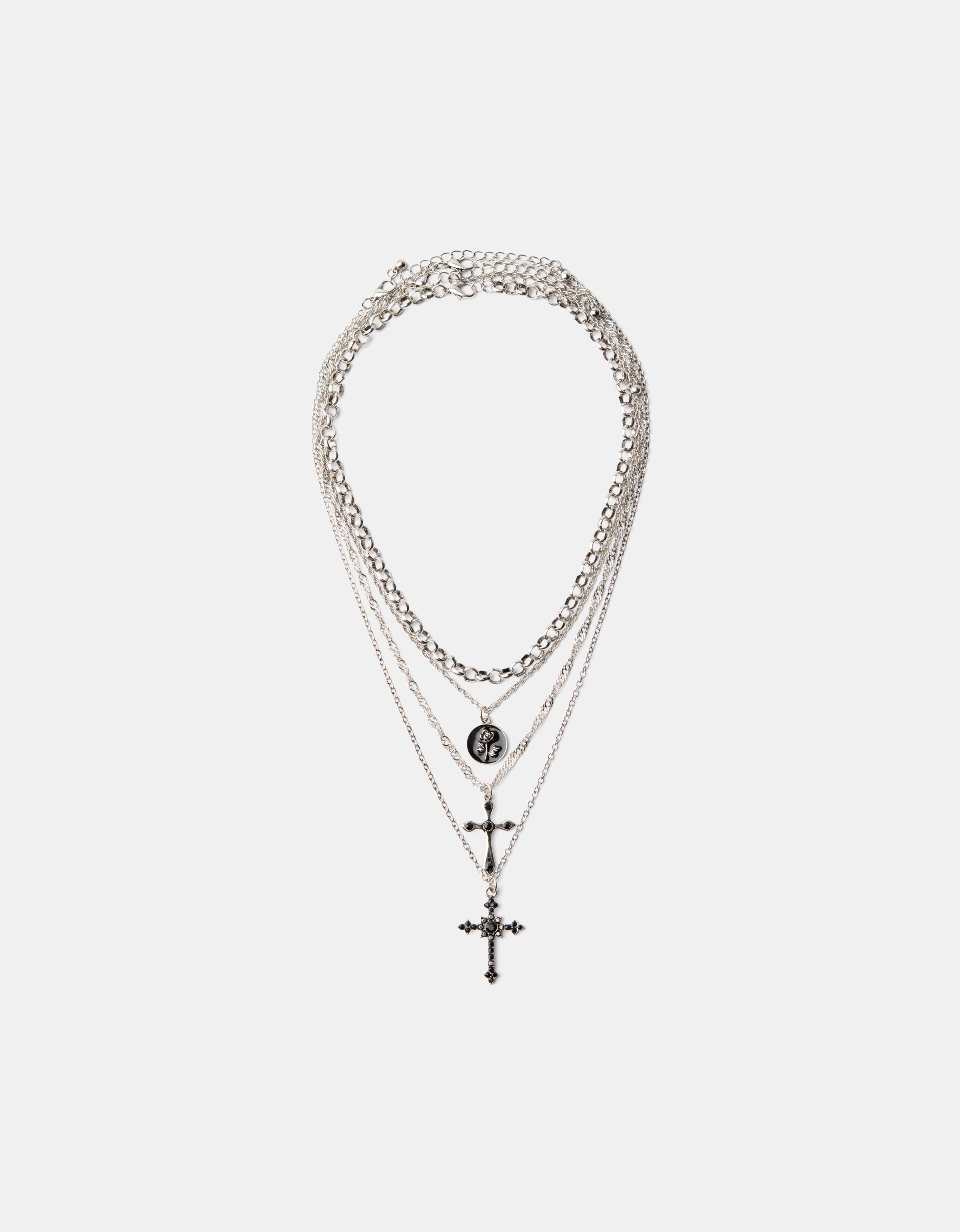 Bershka 4er-Pack Halsketten Mit Kreuz Damen Silber