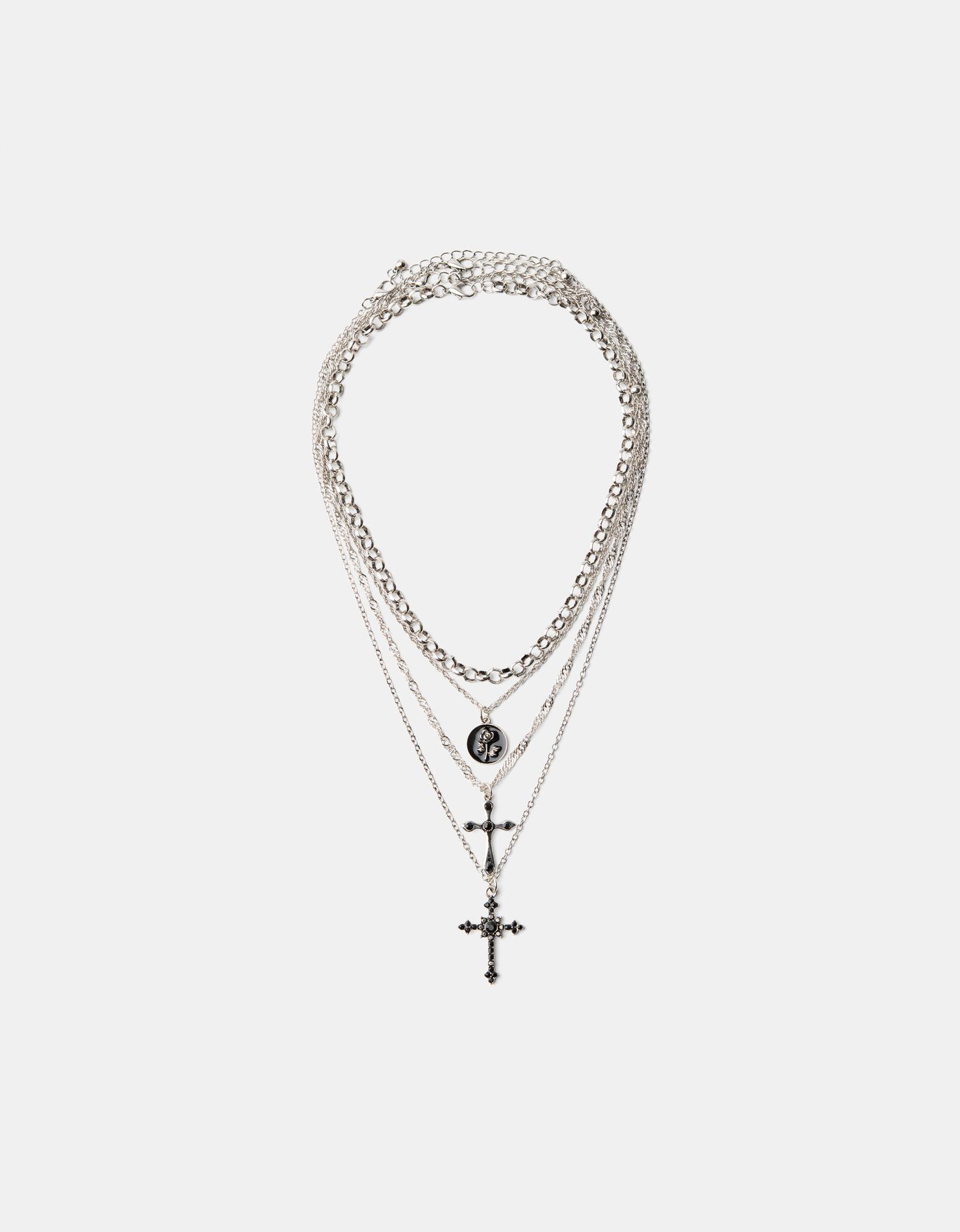 Bershka Pack 4 Collares Cruz Mujer Plata