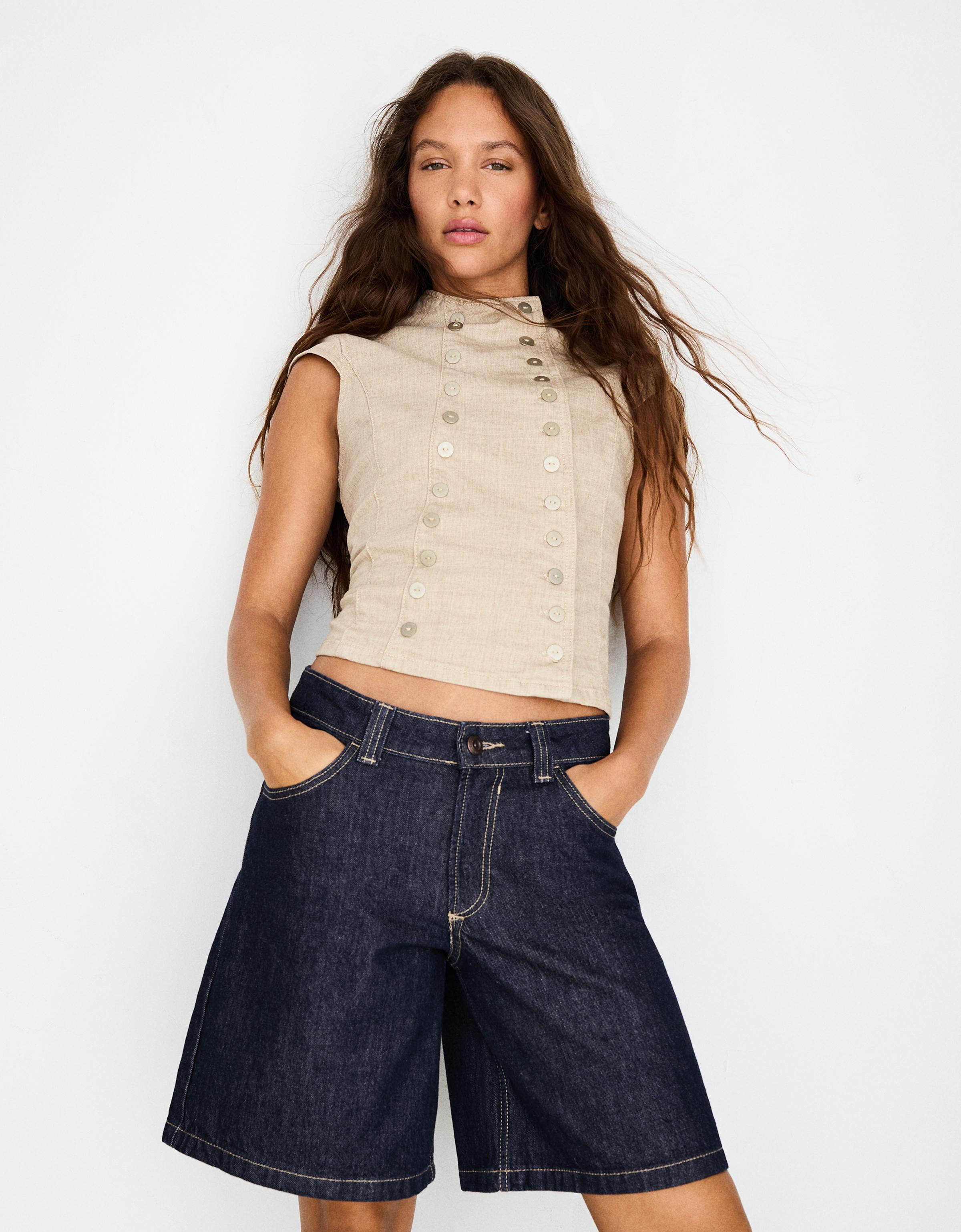 Baggy denim Bermuda shorts — Navy