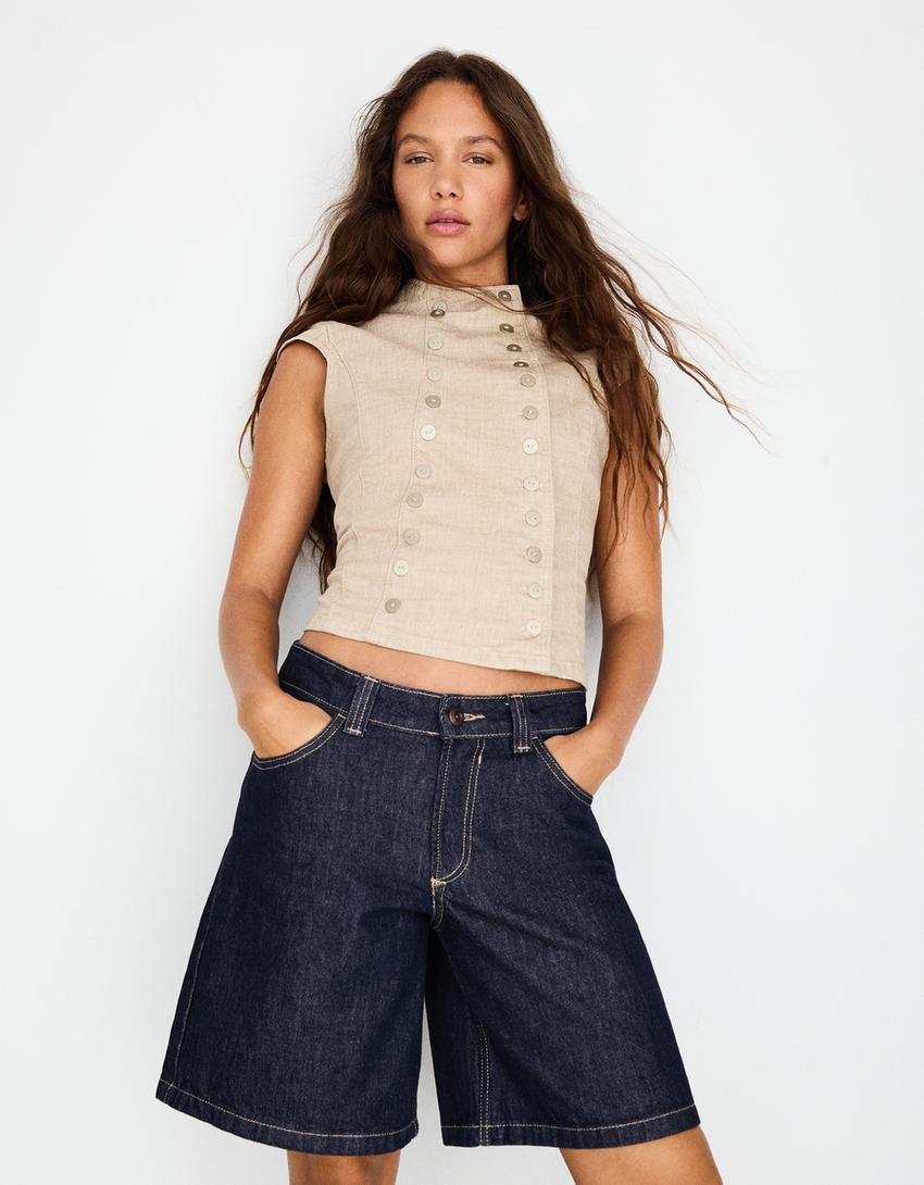 Baggy fit denim şort - Görsel 4