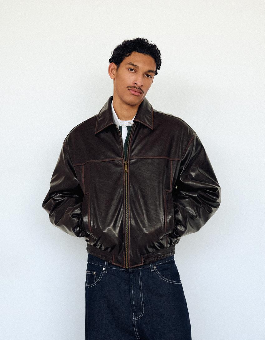 Куртка из искусственной кожи-Κоричневый