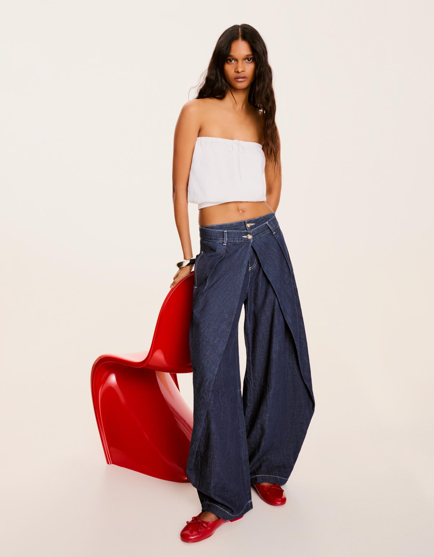 Bershka Jeans Balloon Twisted Tiro Bajo Mujer Marino