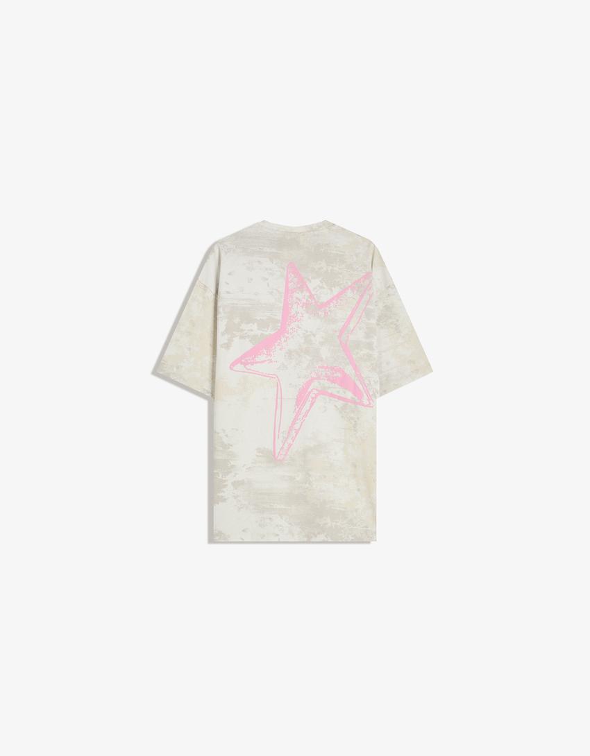 T-shirt manga curta estampada-Caramelo