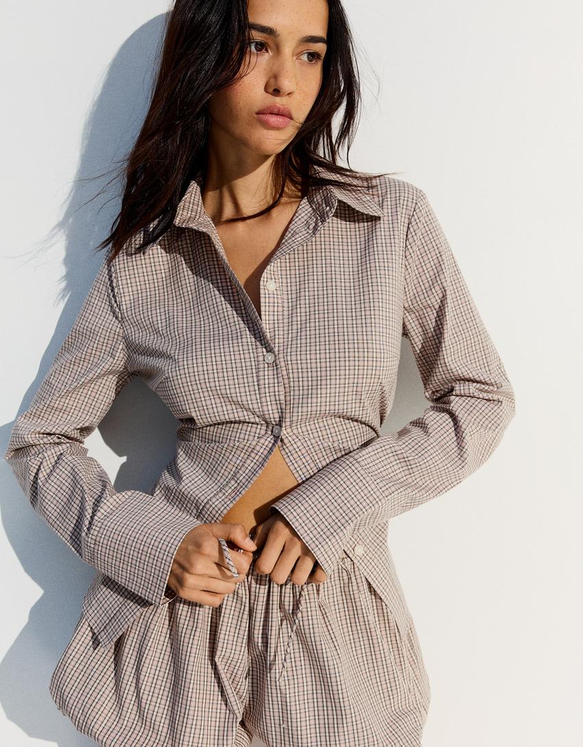 Fitted long sleeve shirt-Pink