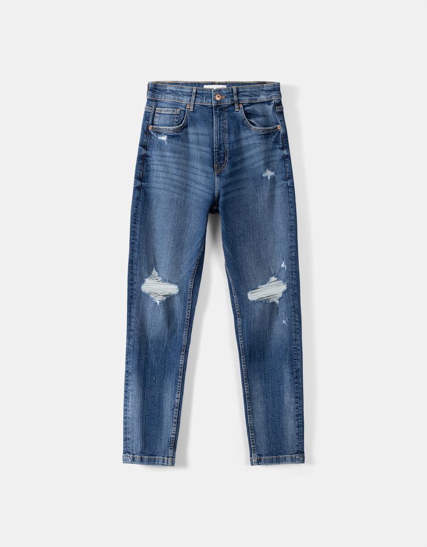 Jeans carrot fit rasgões-Azul-4