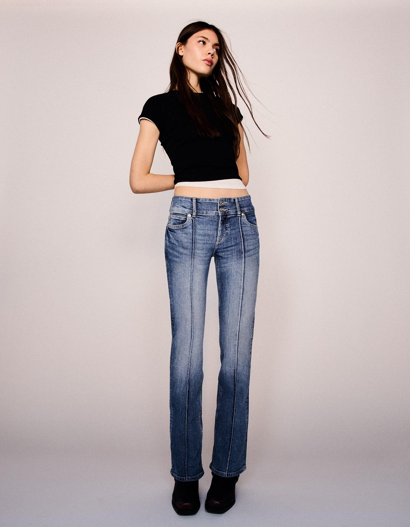 Bershka Bootcut-Jeans Mit Tiefem Bund Damen 42 Blau günstig online kaufen