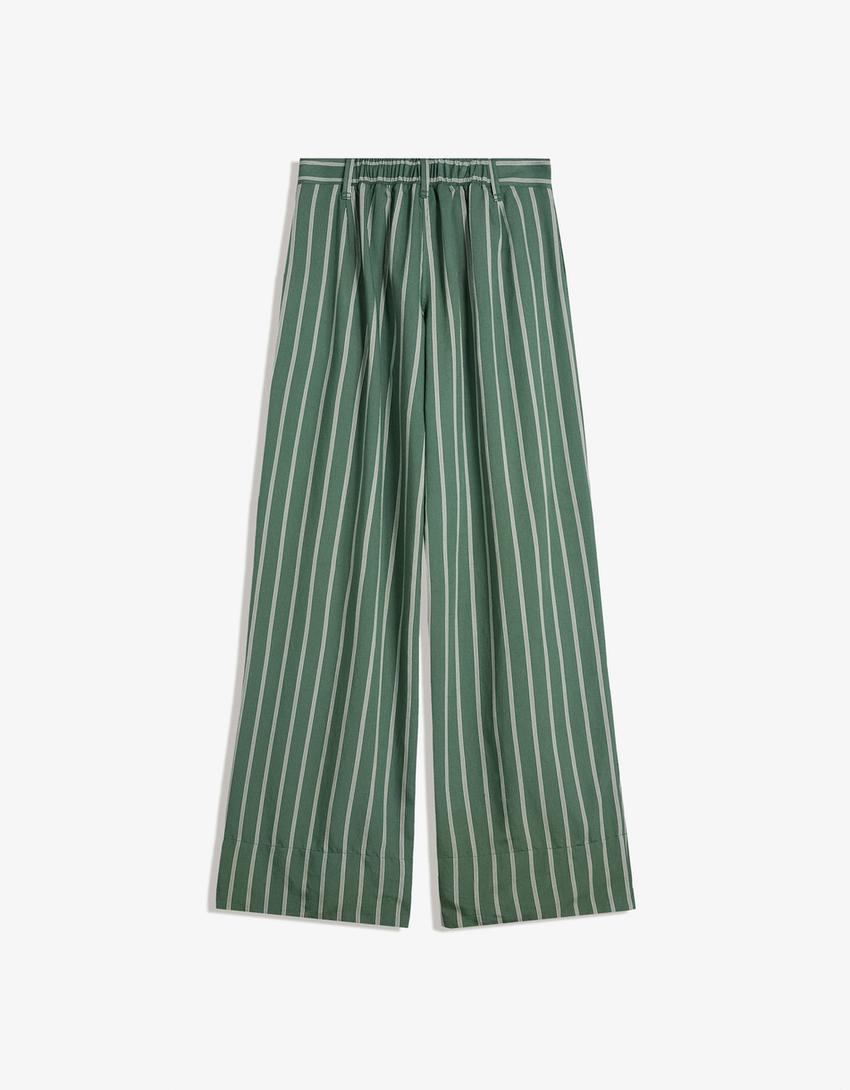 Wide-leg trousers with pleats-Green-5