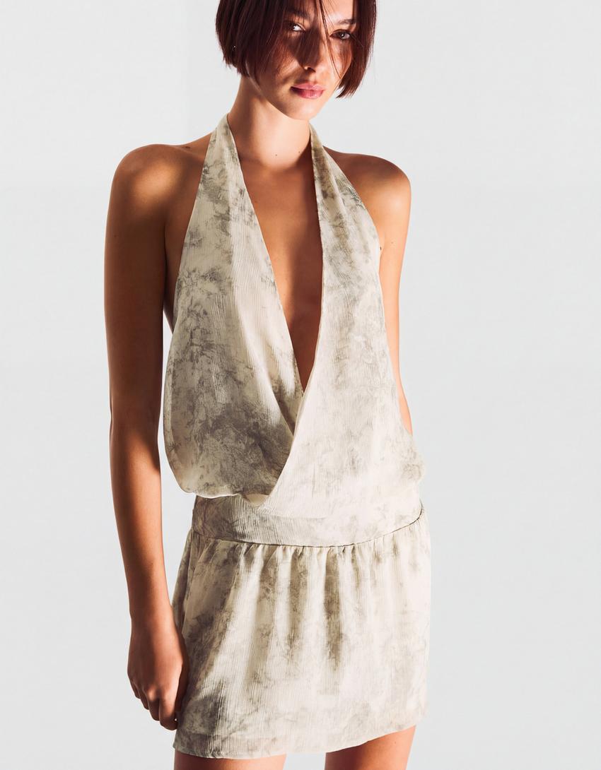 Gaun mini silang halter-Pasir