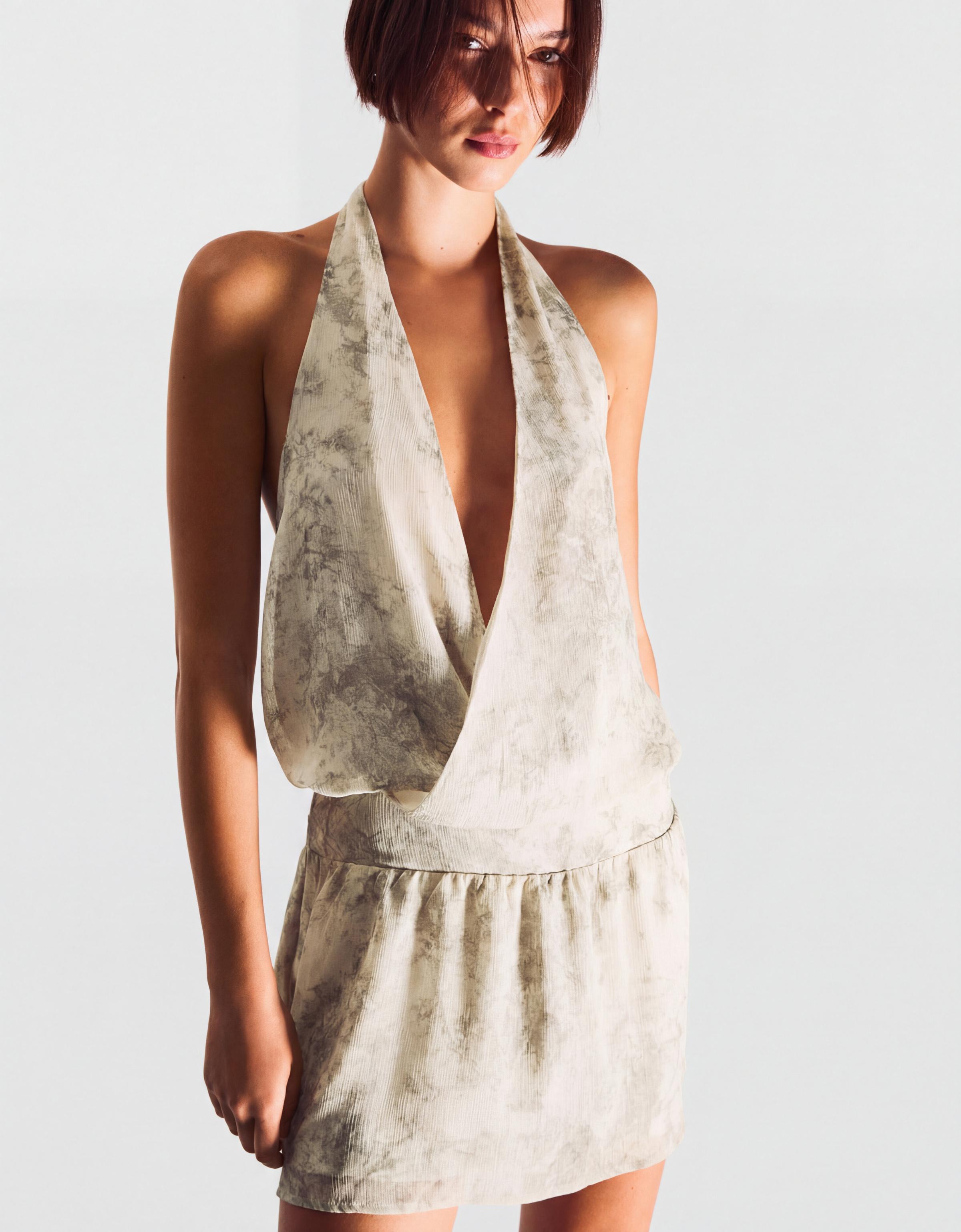 Kruvaze halter mini elbise - Görsel 21