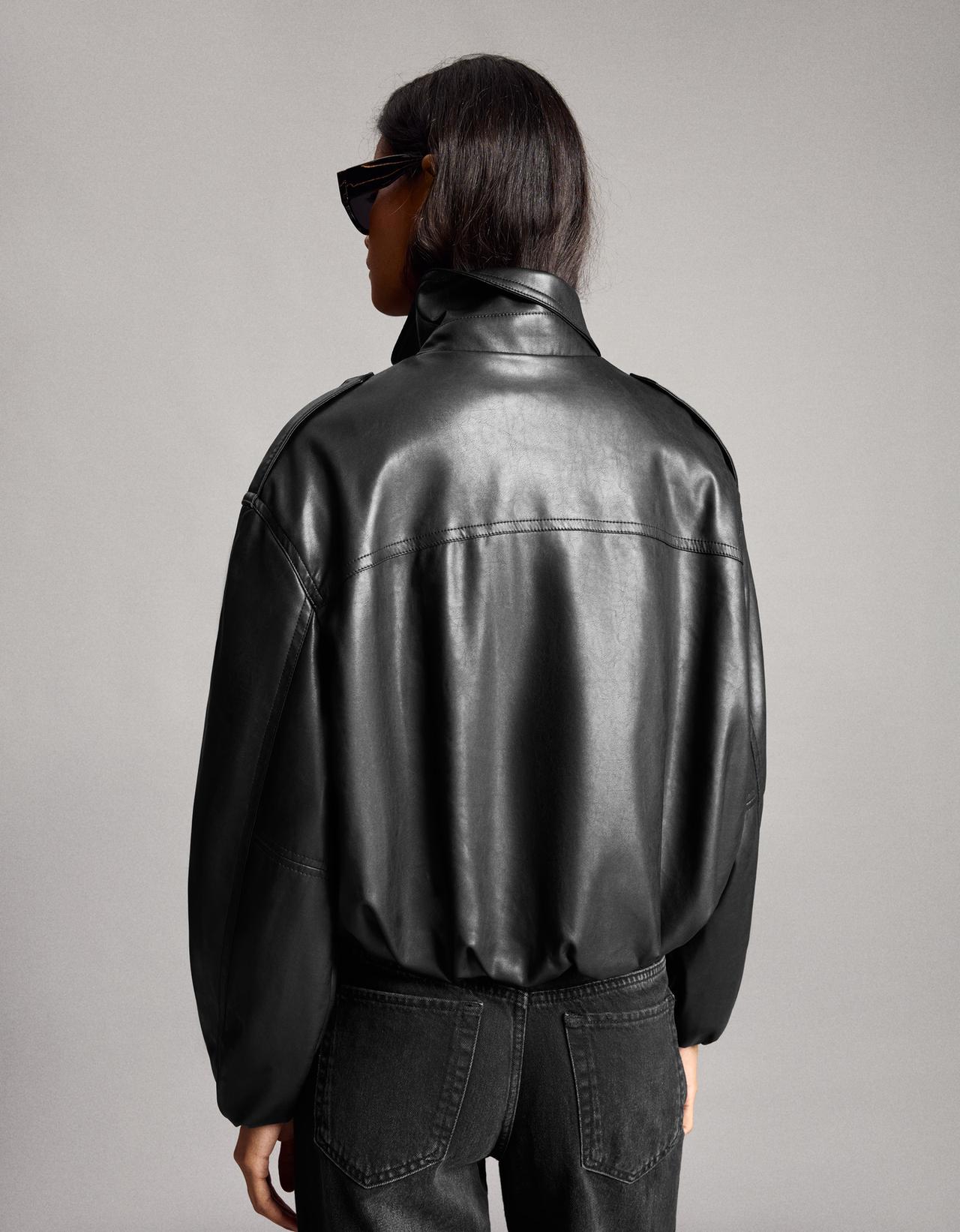 Leather effect puffer jacket — Black