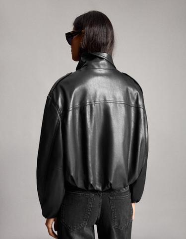 Leather effect puffer jacket — Black 3