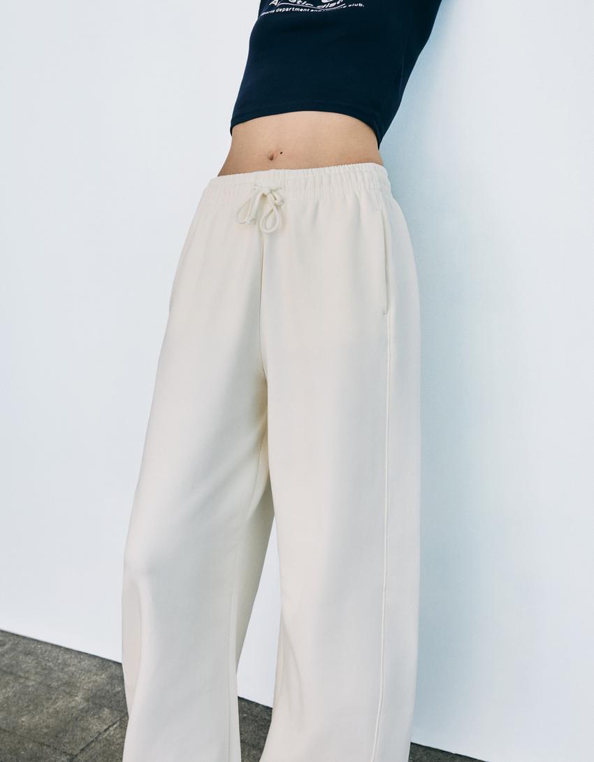 Plush barrel trousers-Cream