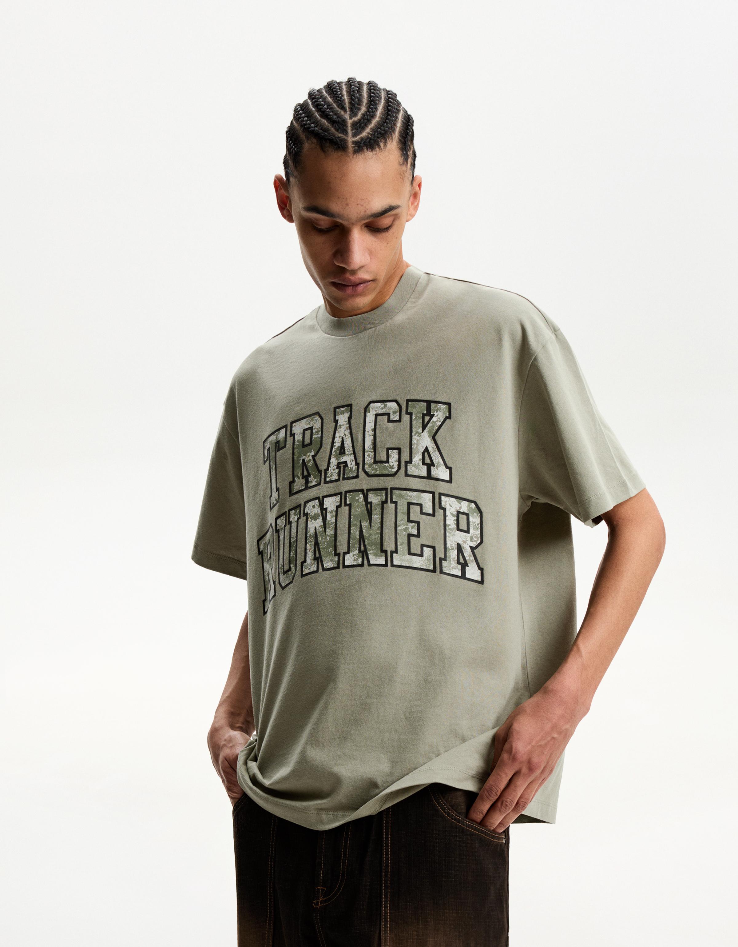 Bershka T-Shirt Mit Print Herren L Khaki