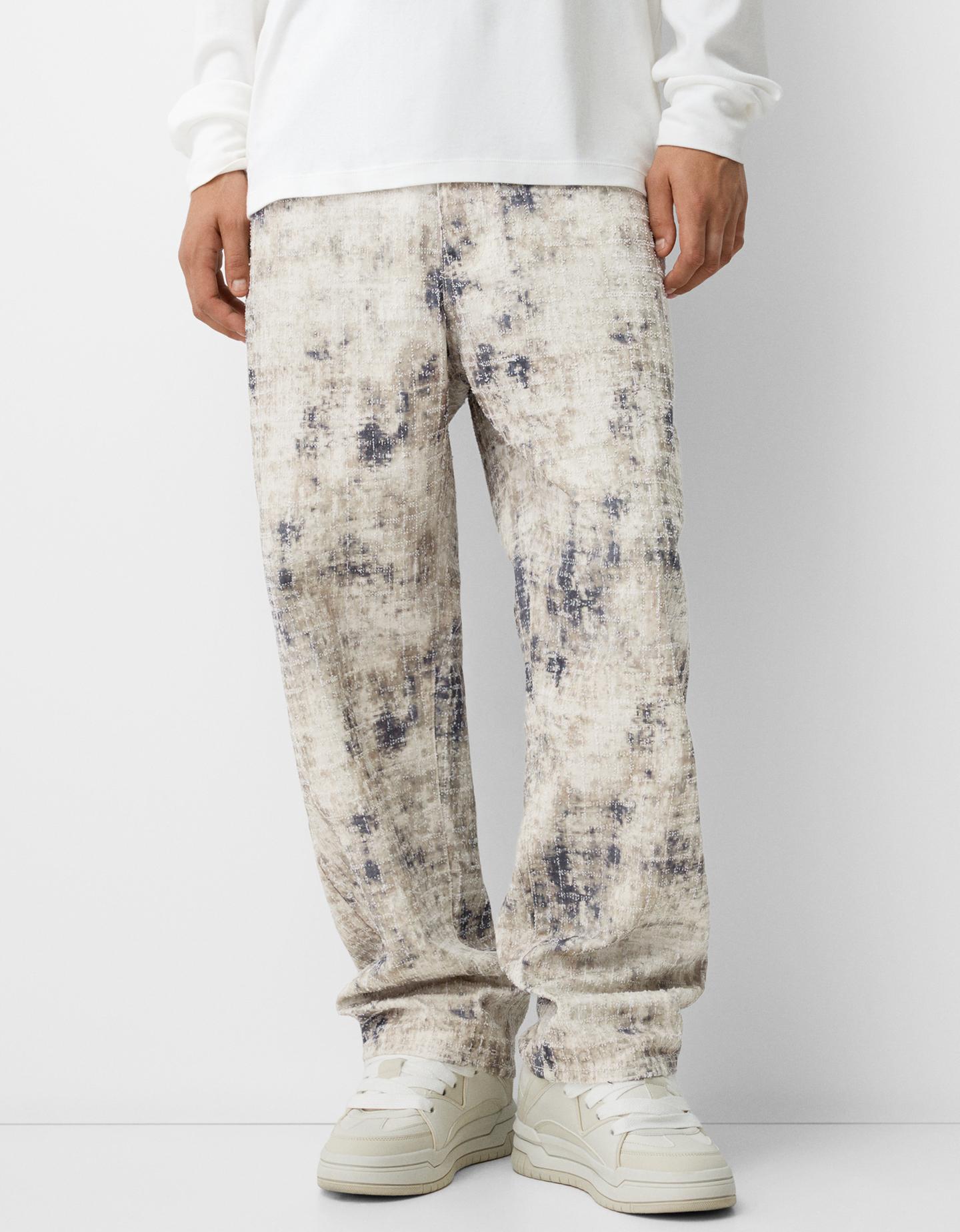 Bershka Jeans Baggy Print Hombre 38 Kaki