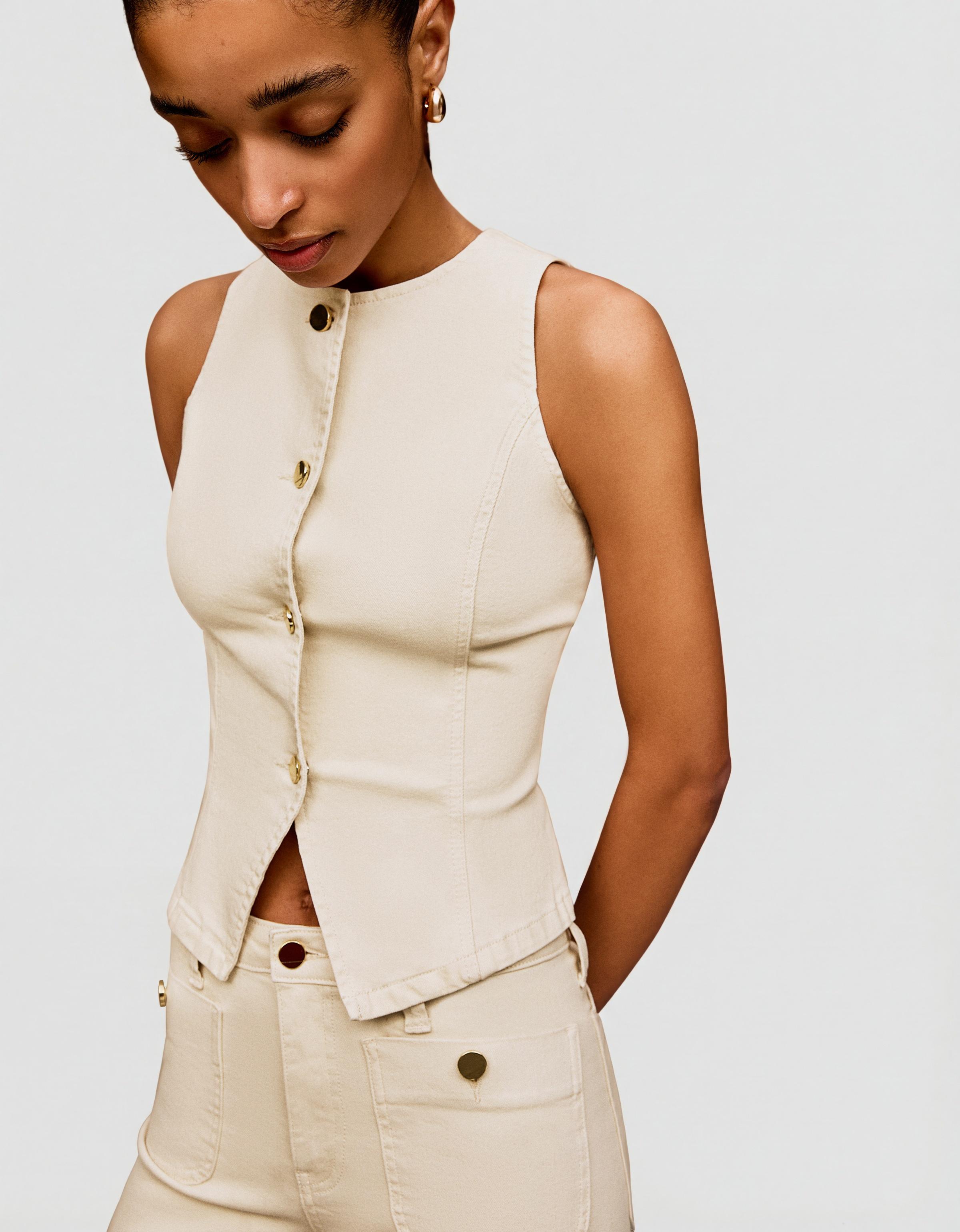 Taşlı düğme detaylı denim yelek - Görsel 23