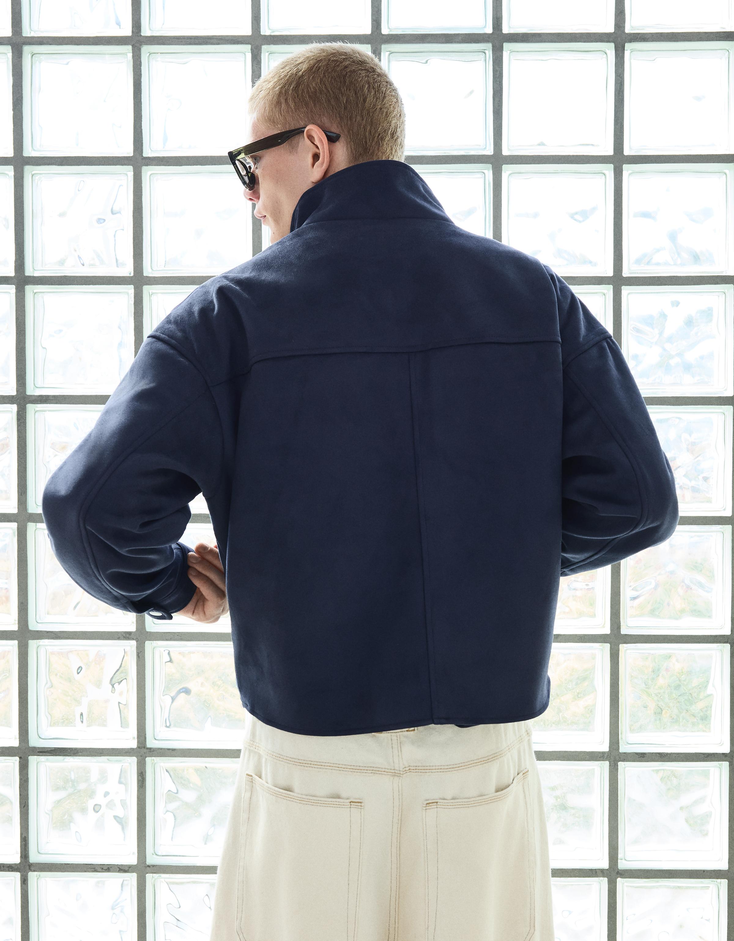 Faux suede clasp jacket — Dark blue