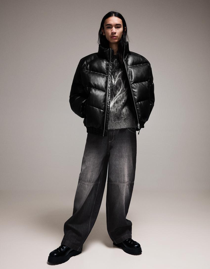 Steppjacke aus Kunstleder-Schwarz