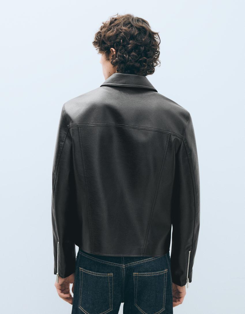 Veste boxy similicuir-Noir