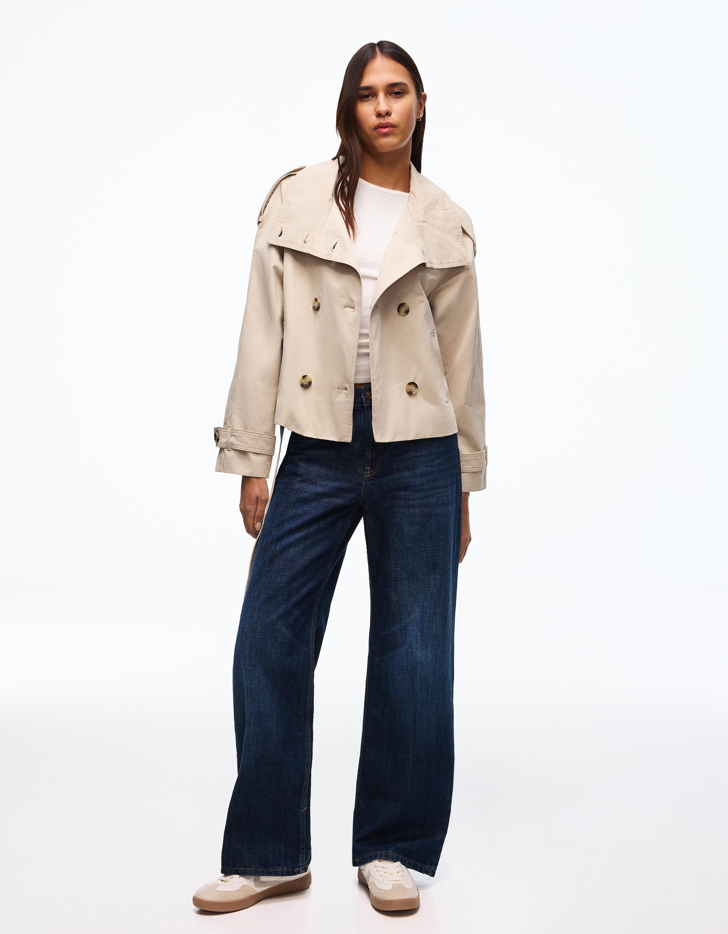 Funnel neck trench jacket — Sand