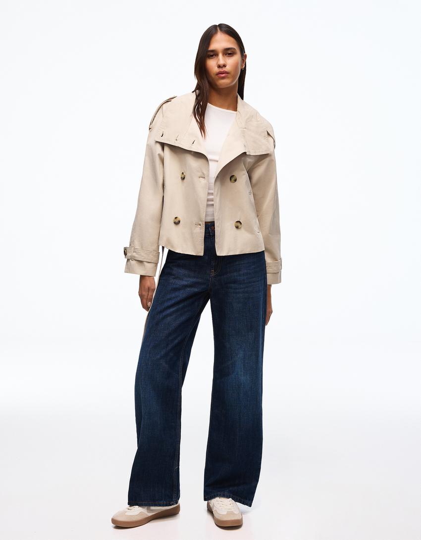 Funnel neck trench jacket-Sand