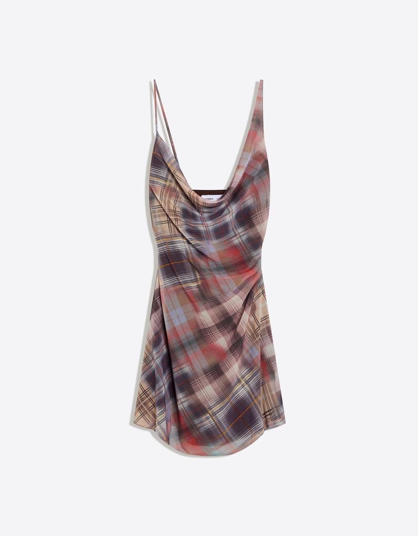 Robe courte en tulle à carreaux-Marron