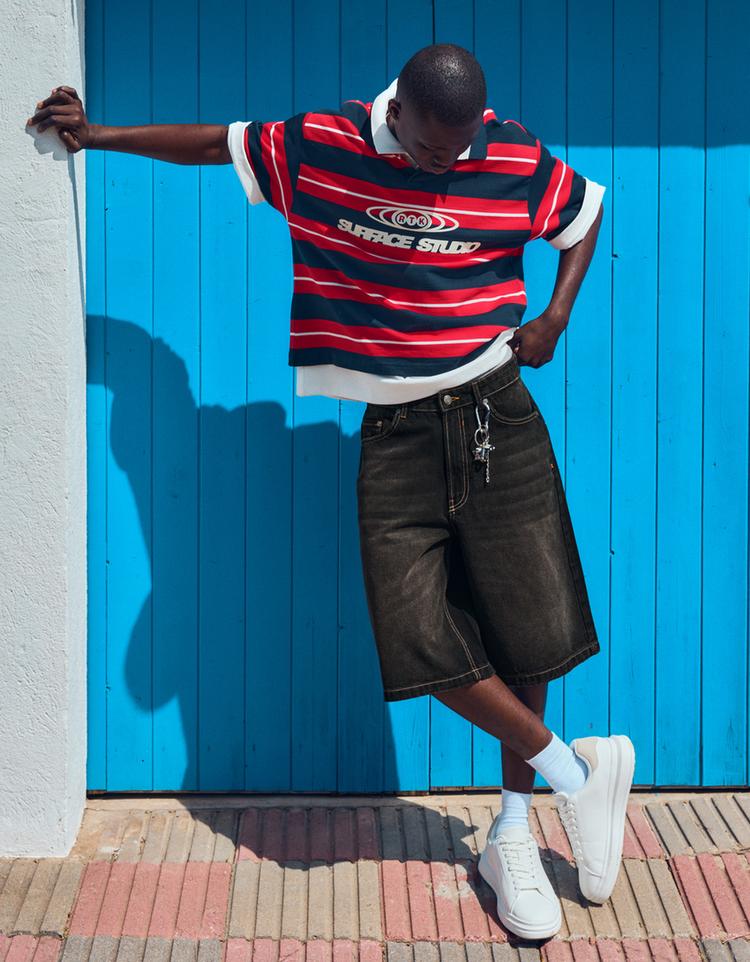 Baggy fit denim bermuda