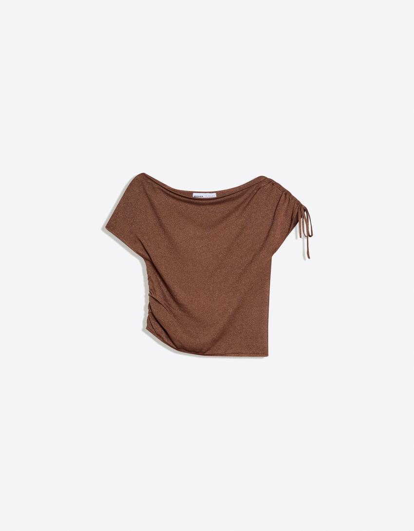 Asymmetric T-shirt-Brown