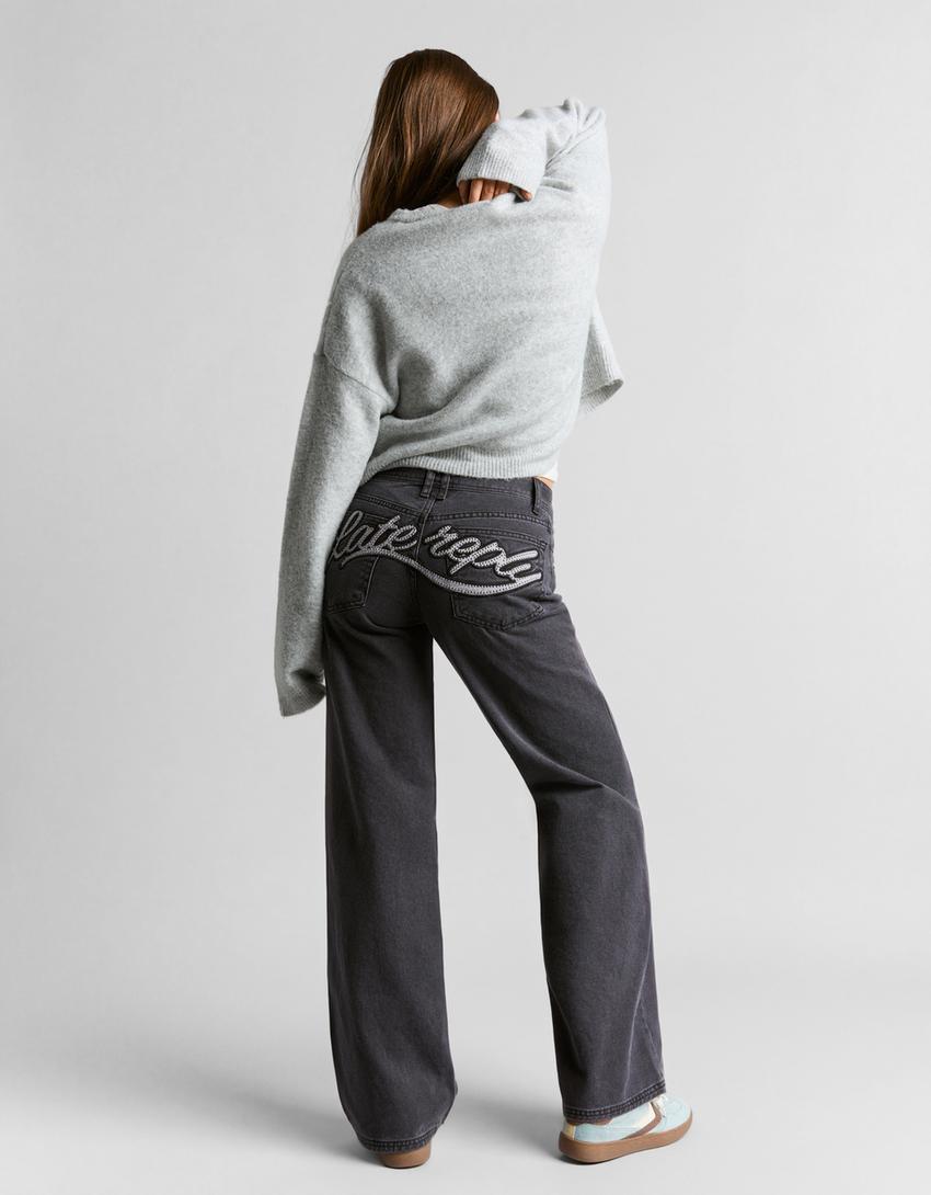 Pantalón straight sarga-Gris