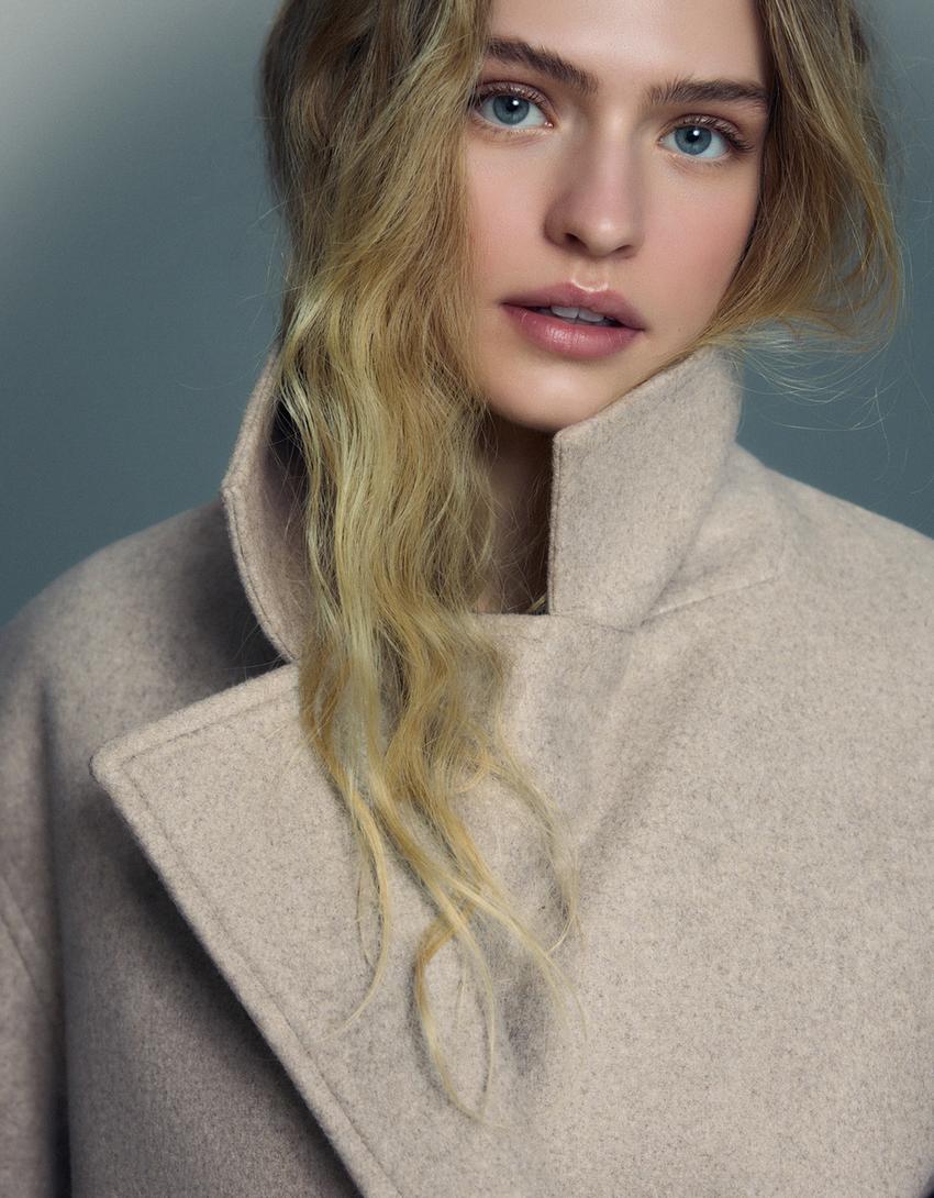 Soft-touch double-breasted jas-Kameel