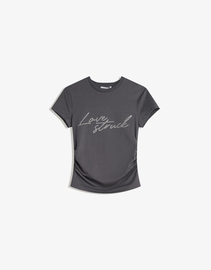 T-Shirt mit Print und Nieten-Dunkelgrau-3