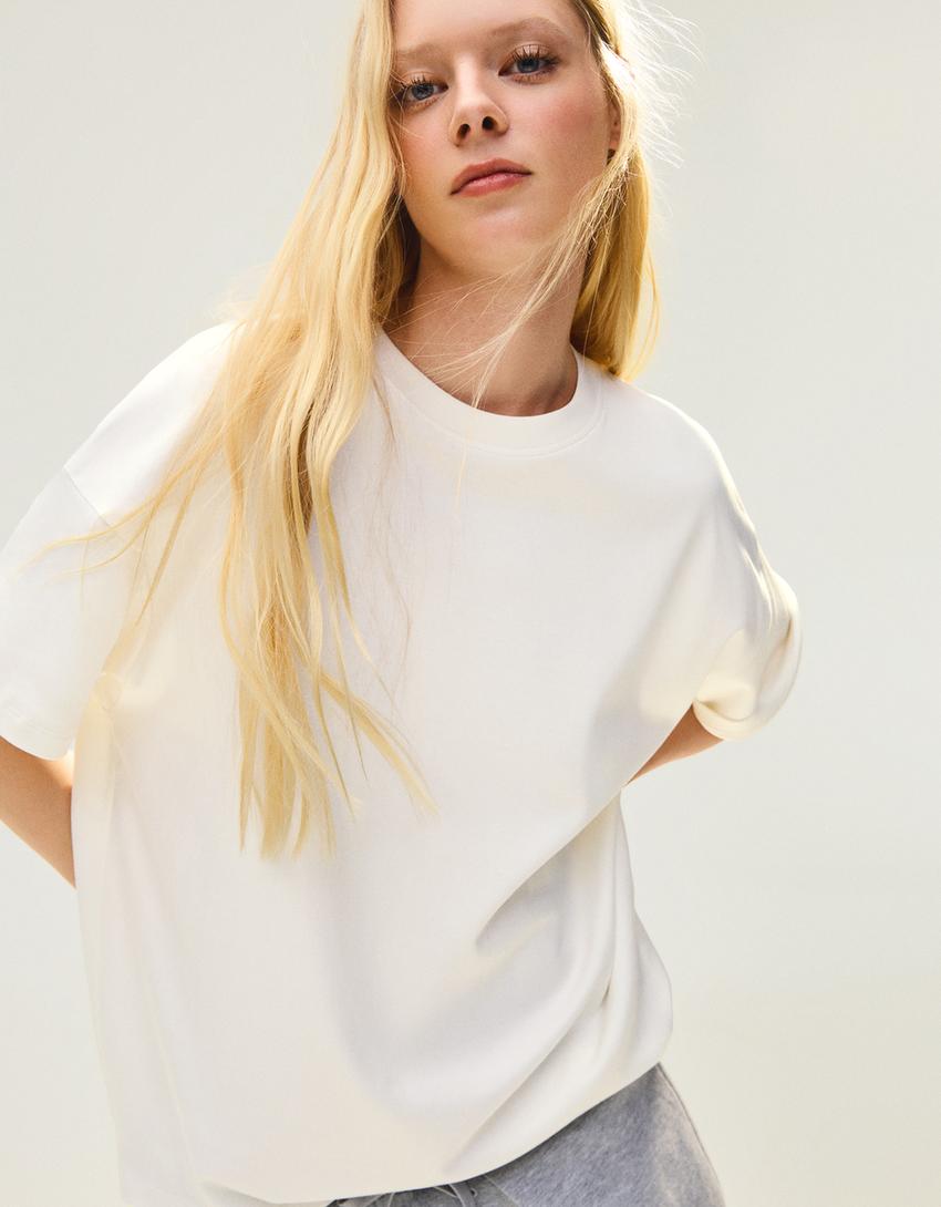 Camiseta manga corta oversize-Blanco roto