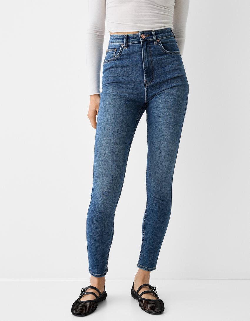 Süper yüksek bel skinny fit jean-Açık mavi-1