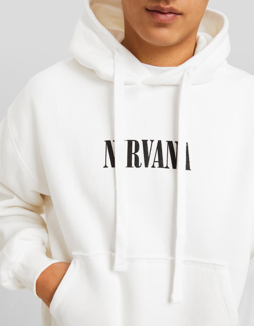Sweat Nirvana capuche imprimé-Blanc-2