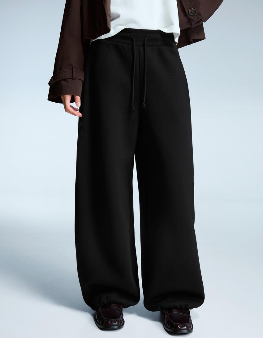 Pantalon en molleton coupe barrel à stoppeurs-Noir