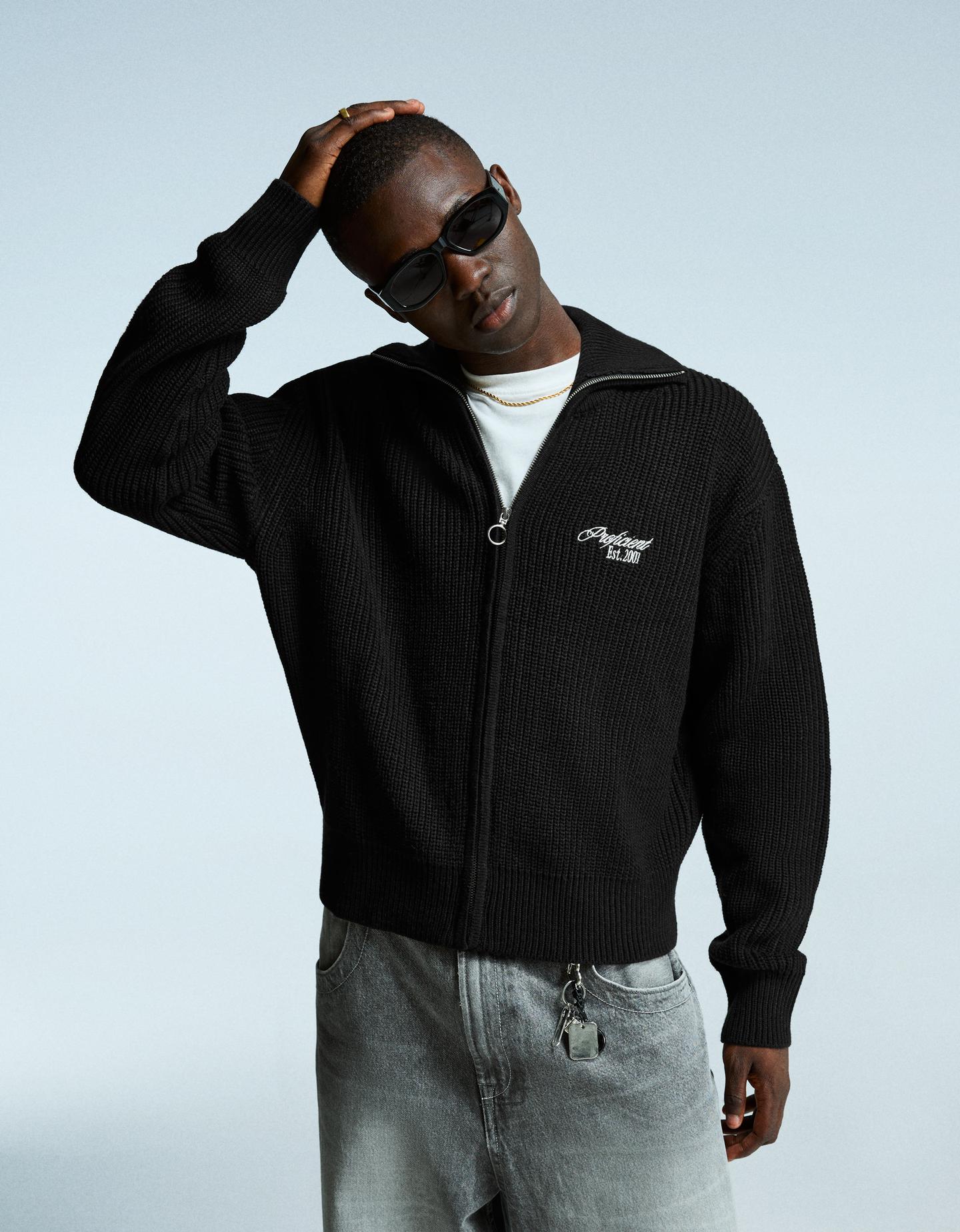 Bershka kurtka z zamkiem błyskawicznym i haftem czarny