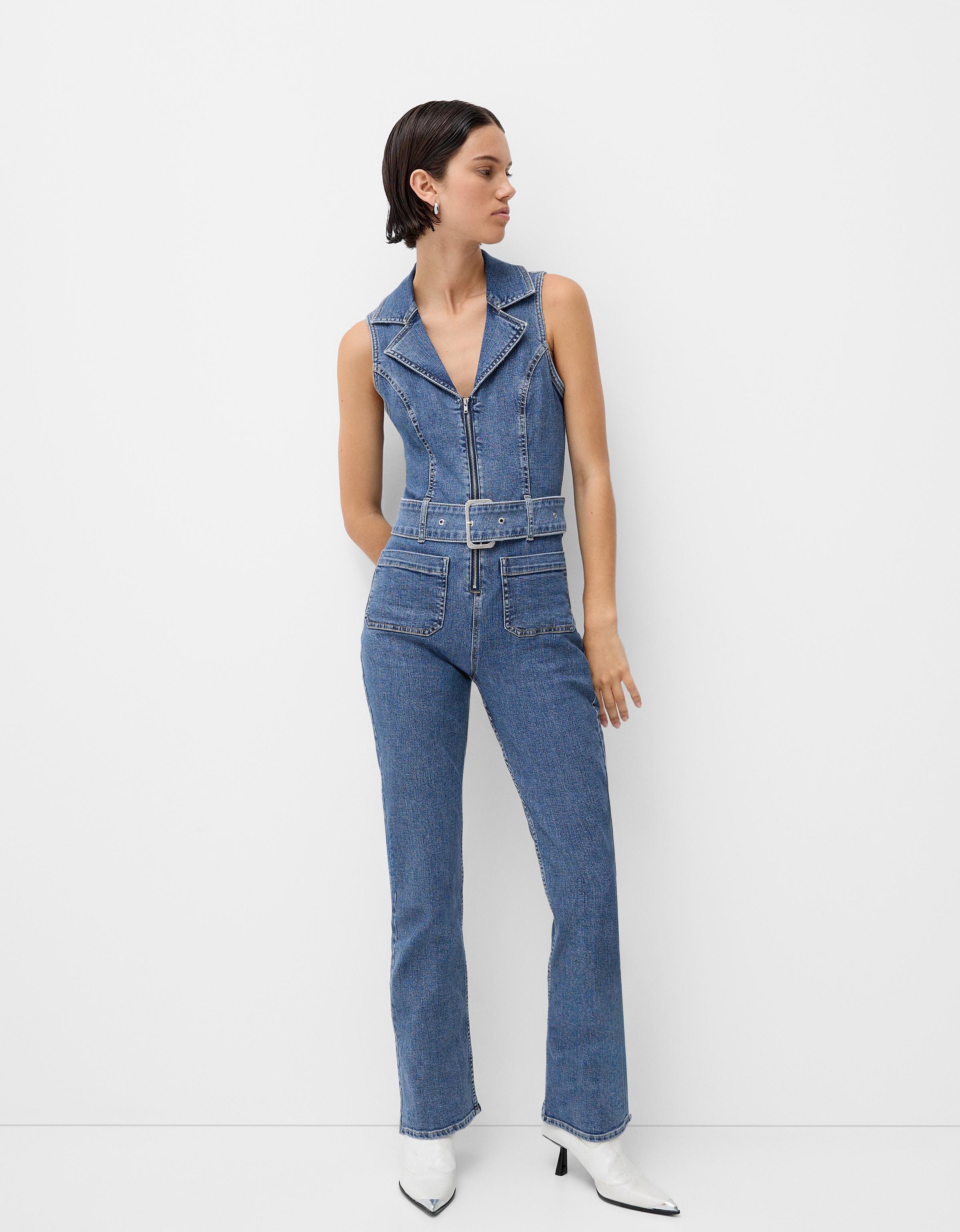 Halter neck denim jumpsuit