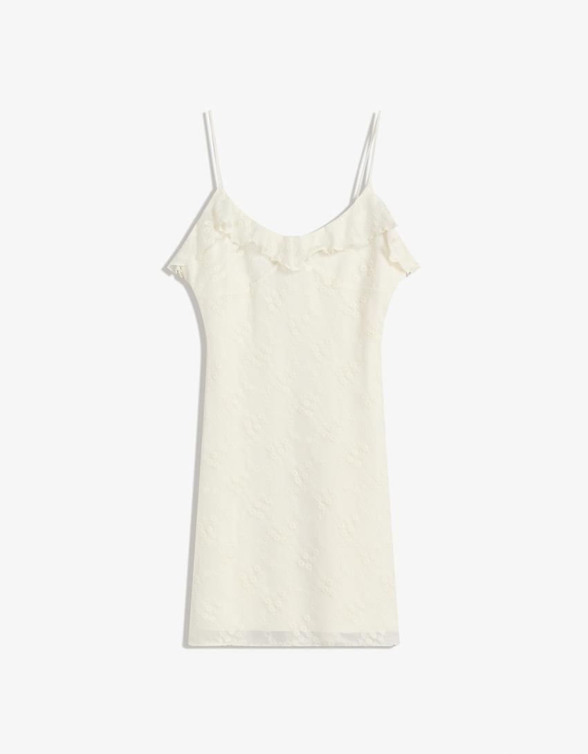 Vestido mini tul bordados-Crudo