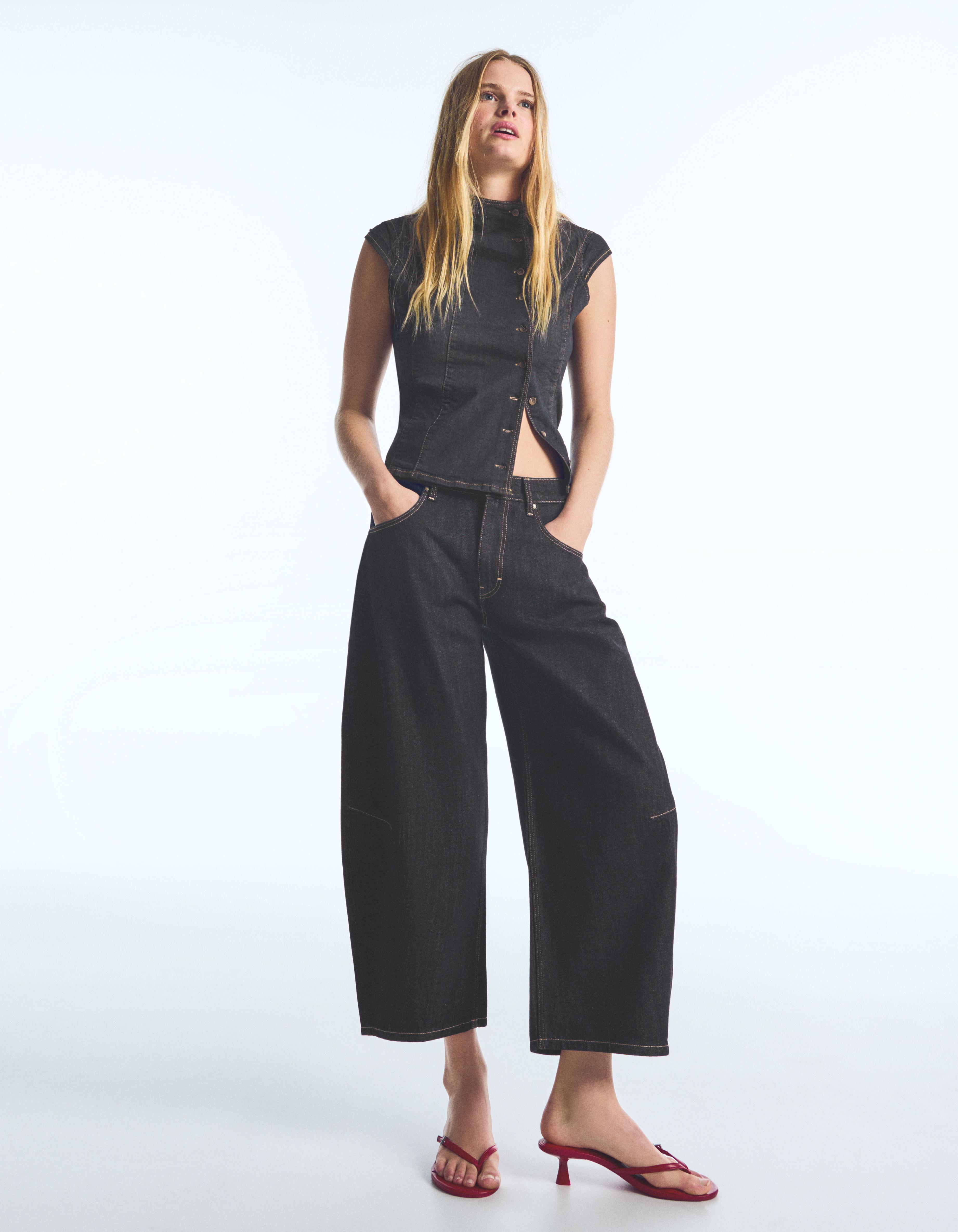 Cropped barrel-leg jeans — Navy