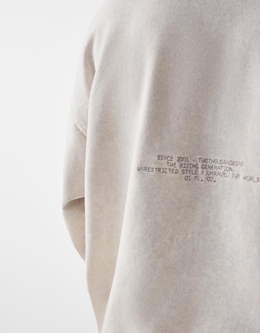 Washed-effect sweatshirt-Beige-5