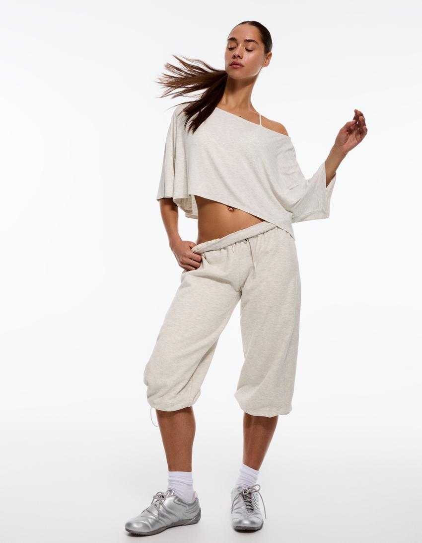 Short sleeve asymmetric T-shirt-Mixed gray