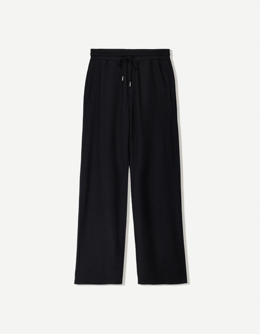 Pantaloni a gamba larga con texture-Nero-3