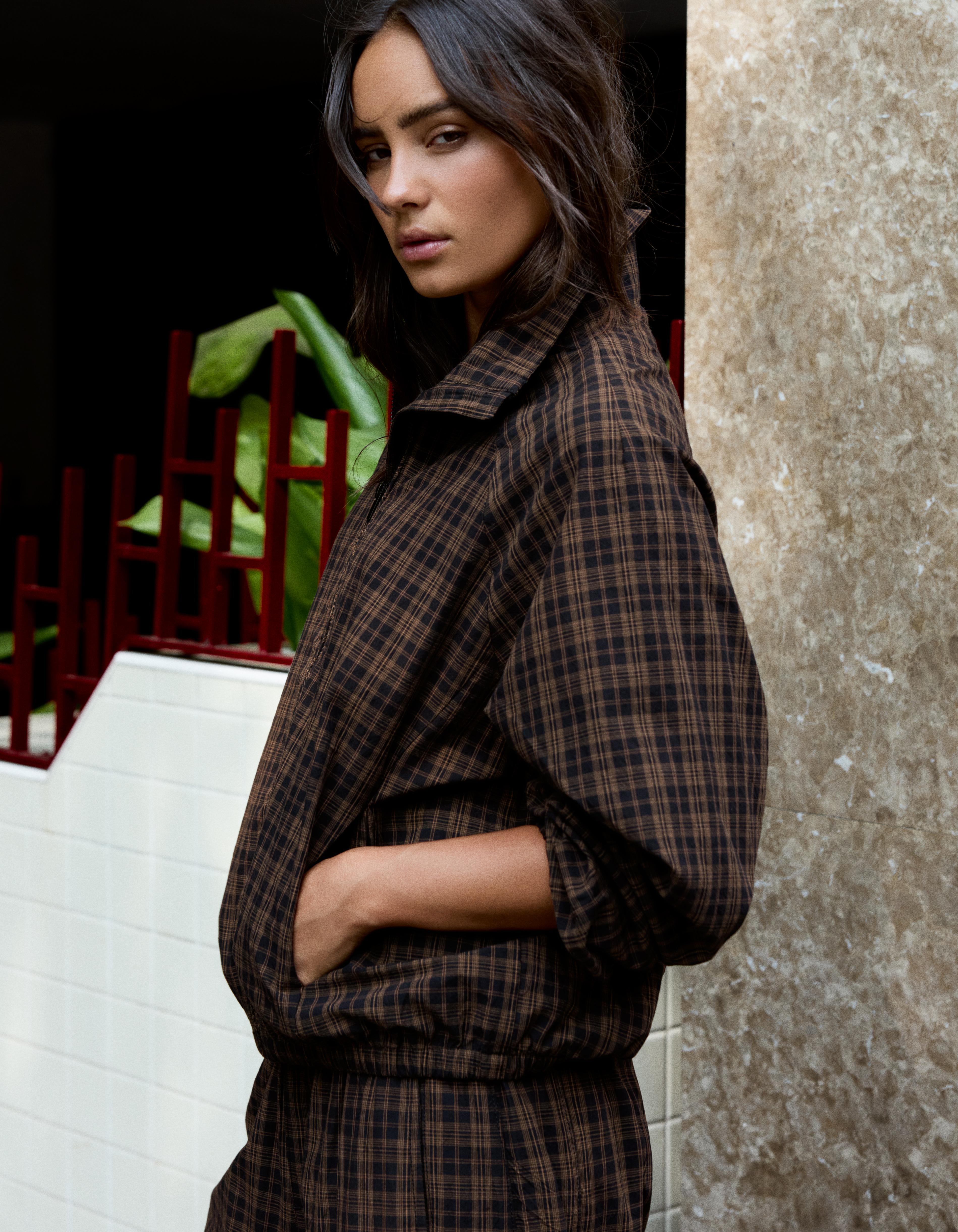 Lightweight check jacket — Brown