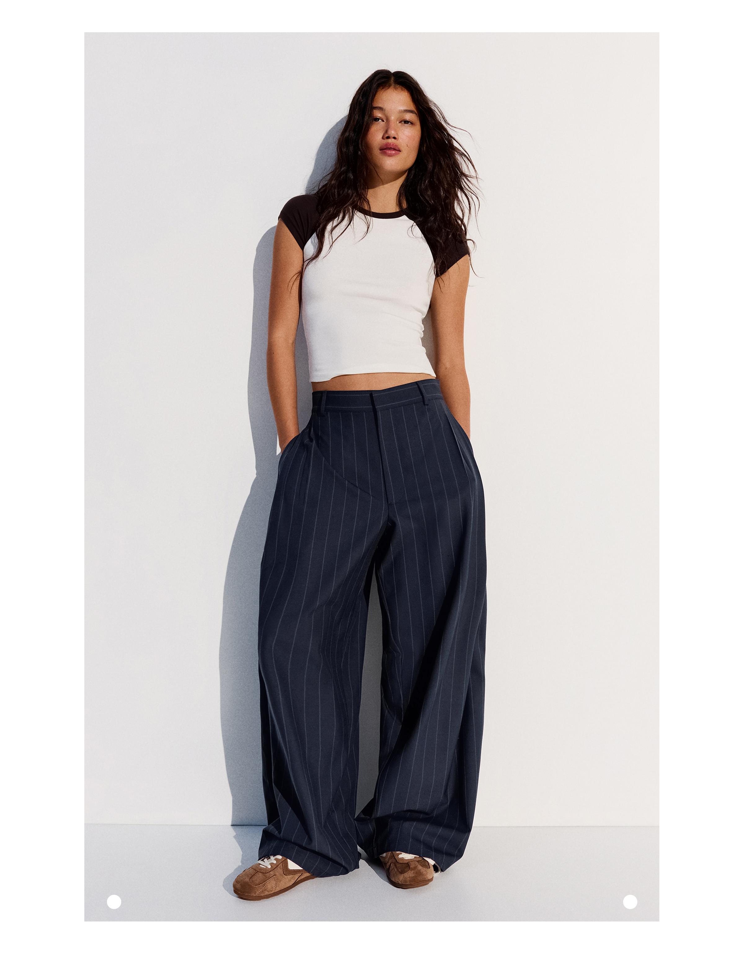 Super baggy pinstripe darted trousers — Navy