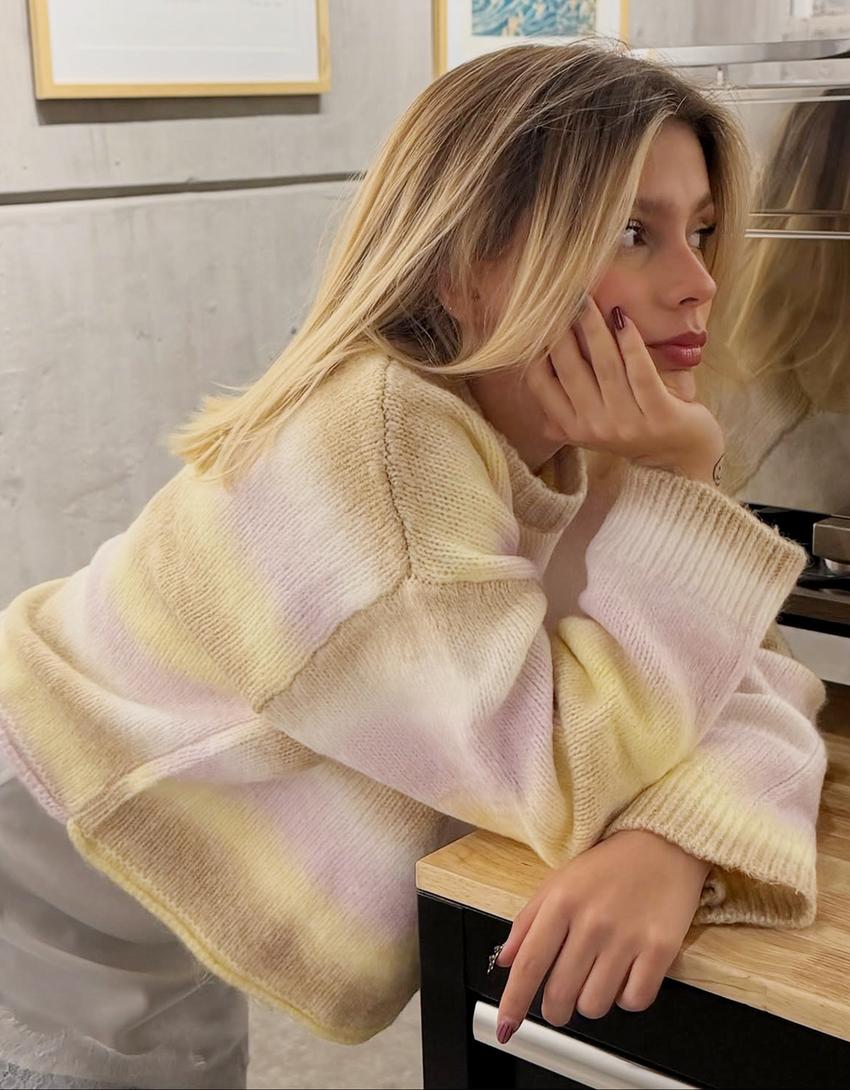 Multicoloured knit jumper-Pink