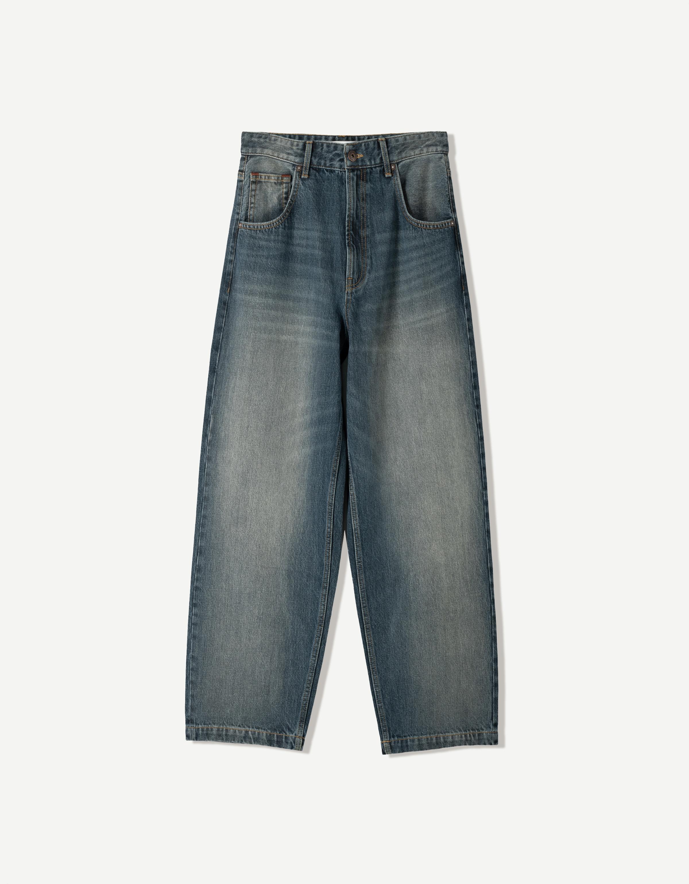 Bershka Super-Baggy-Jeans Herren 42 Grün