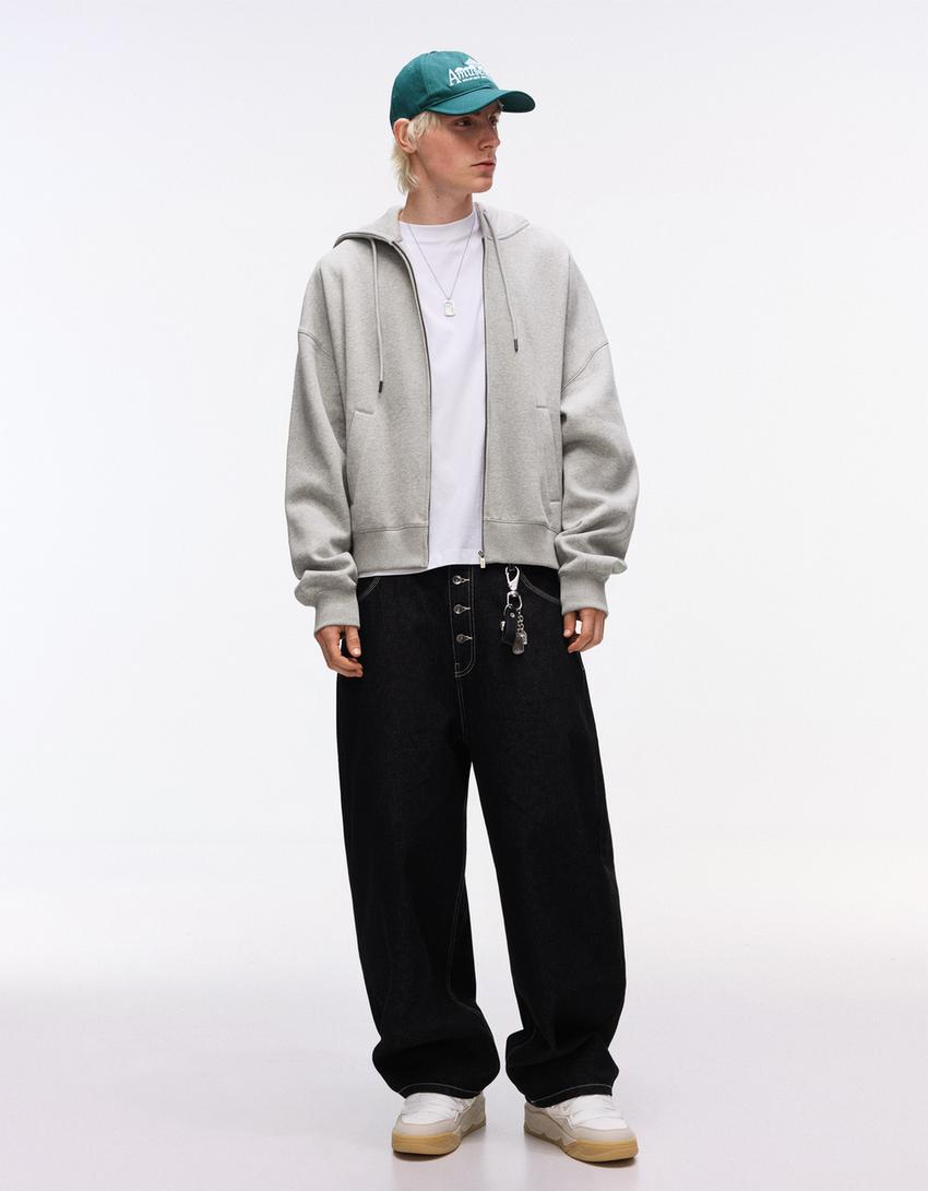 Felpa con cappuccio e zip-Grigio