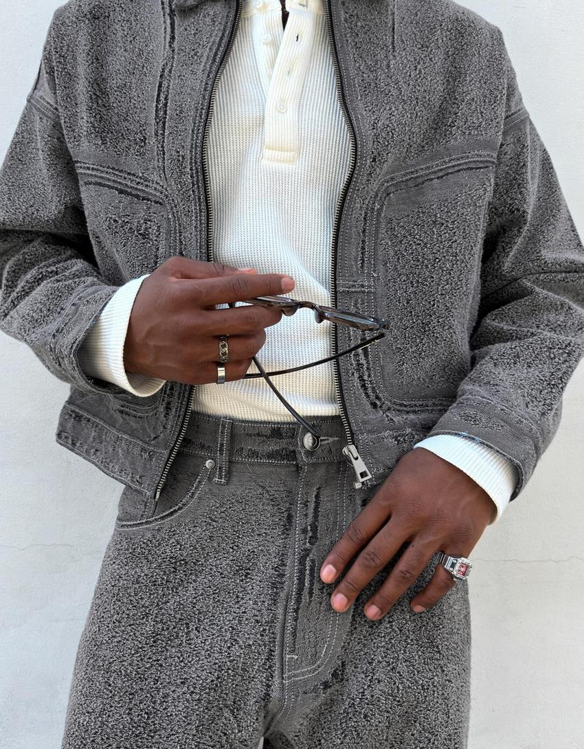 Denim jack met structuur-Gewassen blauw