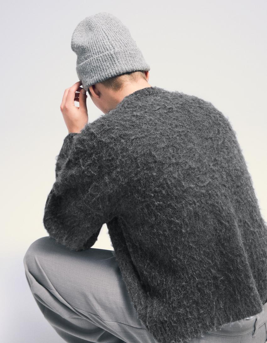 Pullover mit Kunstfell-Dunkelgrau