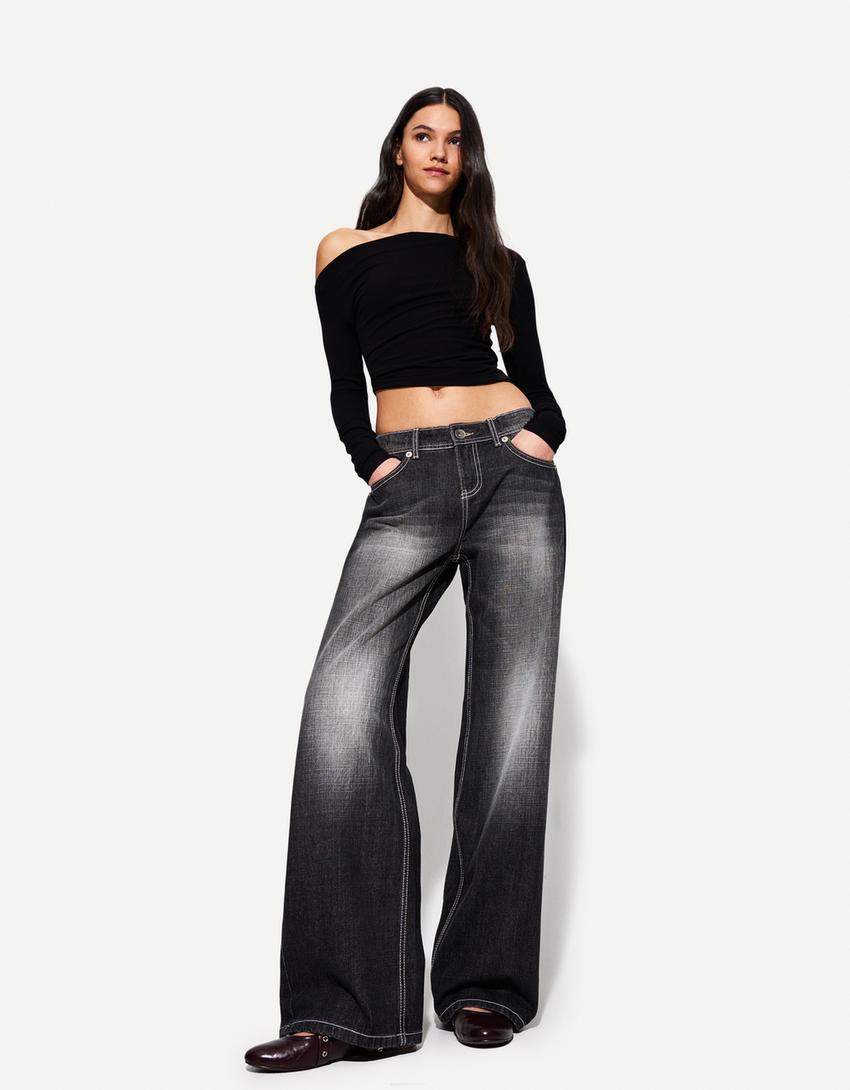 Low waist baggy jean-Koyu gri-2
